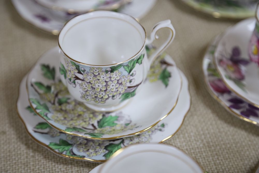 Six Royal Albert Flower of The Month porcelain trios